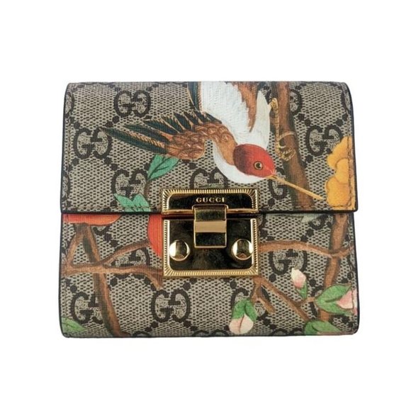 Gucci Handbags - Gucci Brown Multicolor Print Padlock Tian Gg Coated Canvas Compact Wallet